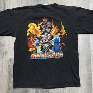 VTG Inuyasha Anime T Shirt Faded Black Japanese Manga Y2K Kagome Japan Size L
